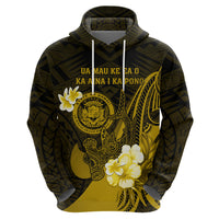 Personalised Hawaii State Motto Zip Hoodie Hawaiian Tribal Gold Hammerhead Shark LT05 - Polynesian Pride