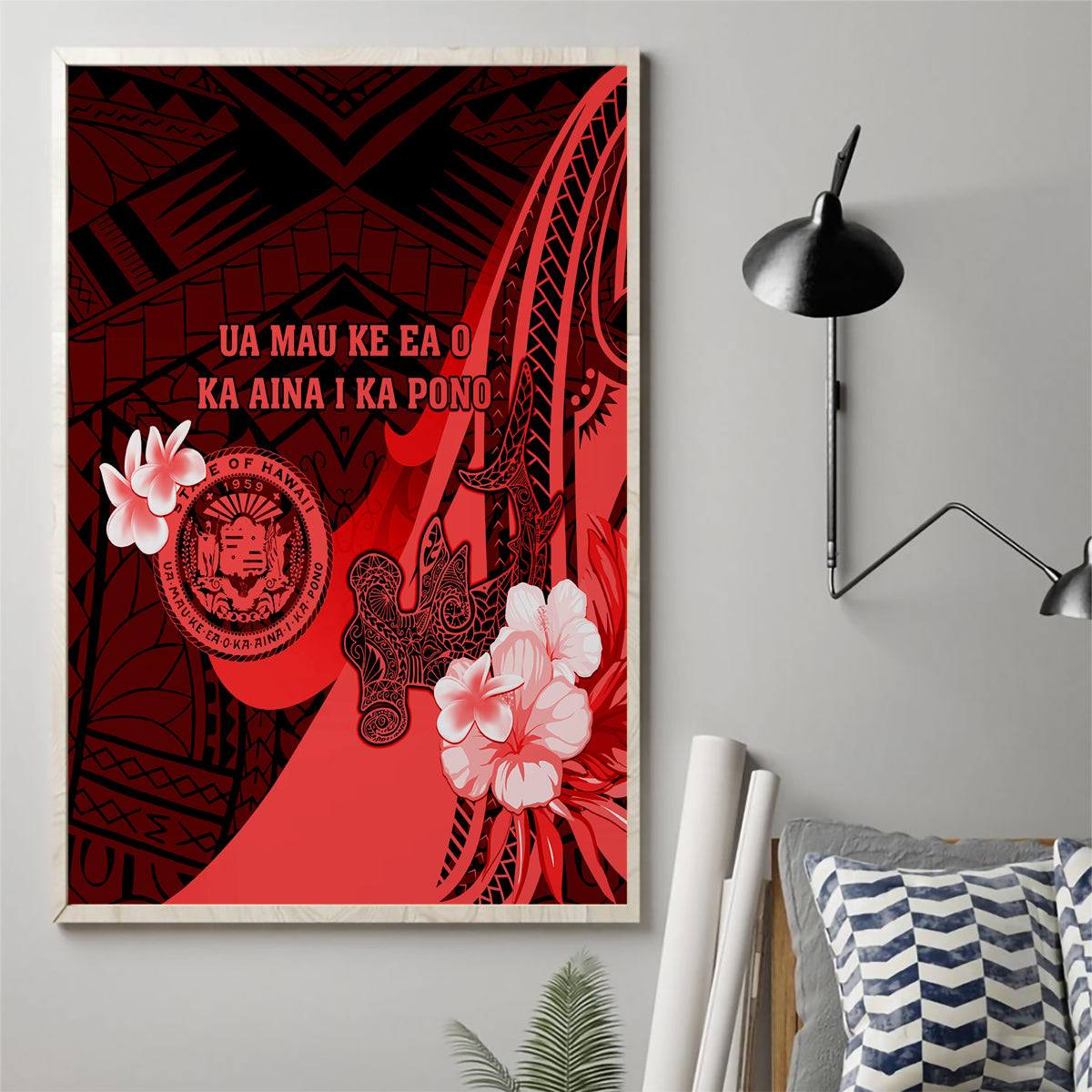 Hawaii State Motto Canvas Wall Art Hawaiian Tribal Red Hammerhead Shark LT05 - Polynesian Pride
