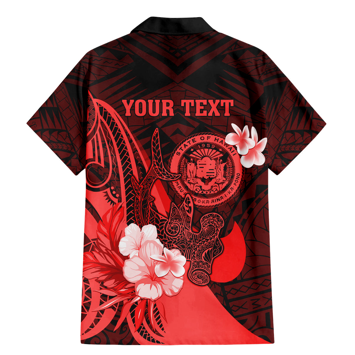Personalised Hawaii State Motto Family Matching Mermaid Dress and Hawaiian Shirt Hawaiian Tribal Red Hammerhead Shark LT05 - Polynesian Pride