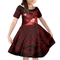 Personalised Hawaii State Motto Kid Short Sleeve Dress Hawaiian Tribal Red Hammerhead Shark LT05 KID Red - Polynesian Pride