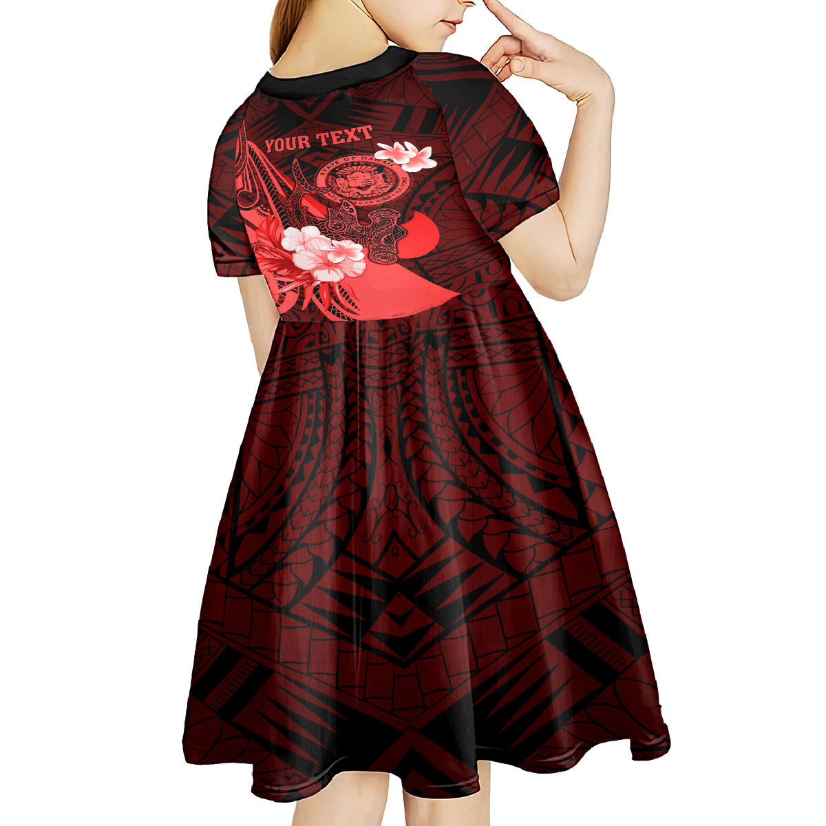 Personalised Hawaii State Motto Kid Short Sleeve Dress Hawaiian Tribal Red Hammerhead Shark LT05 - Polynesian Pride