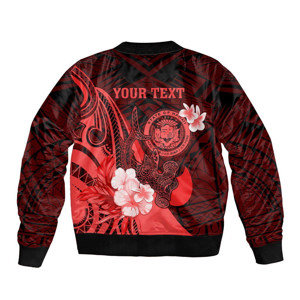 Personalised Hawaii State Motto Sleeve Zip Bomber Jacket Hawaiian Tribal Red Hammerhead Shark LT05 - Polynesian Pride