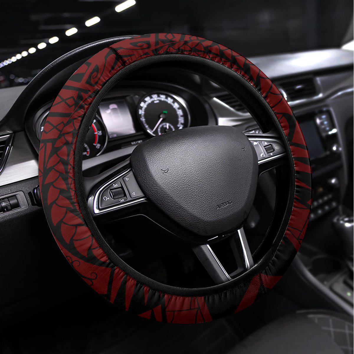 Hawaii State Motto Steering Wheel Cover Hawaiian Tribal Red Hammerhead Shark LT05 Universal Fit Red - Polynesian Pride