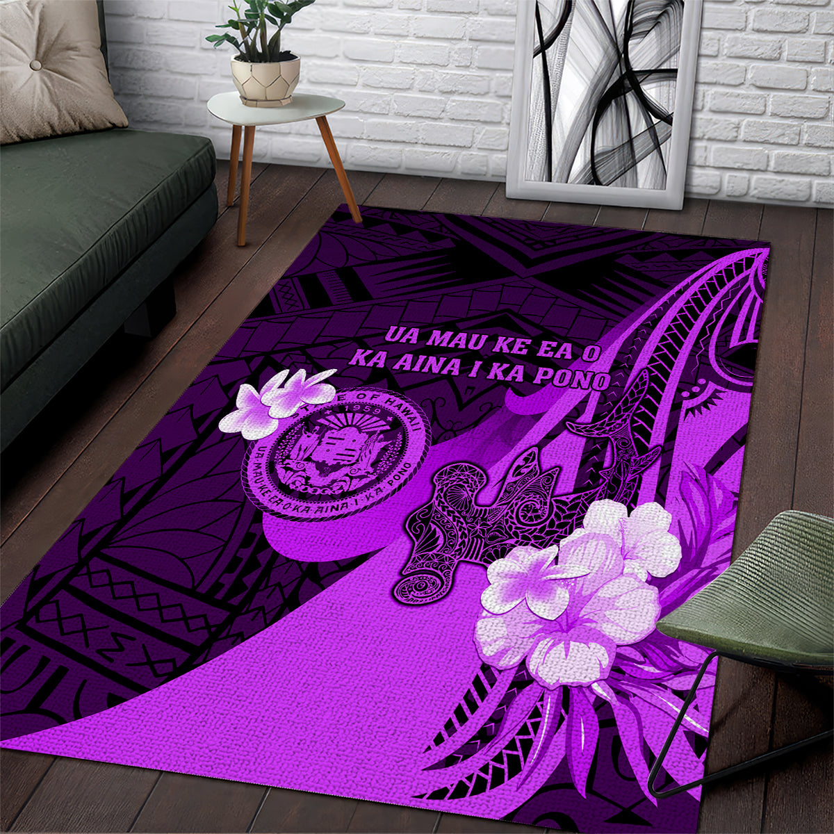 Hawaii State Motto Area Rug Hawaiian Tribal Purple Hammerhead Shark LT05 Purple - Polynesian Pride