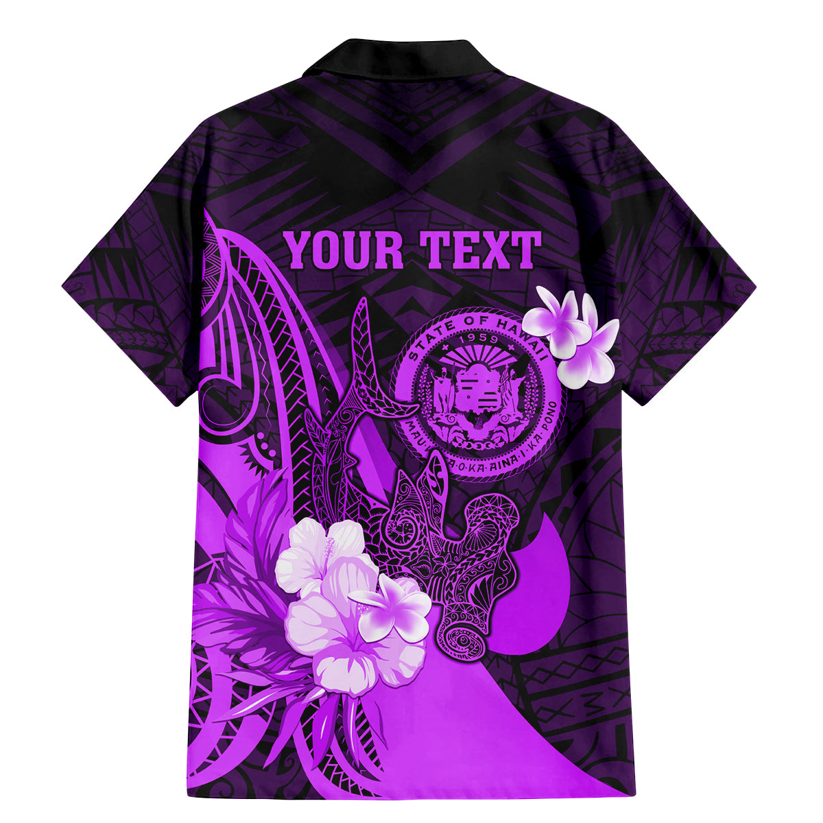 Personalised Hawaii State Motto Family Matching Mermaid Dress and Hawaiian Shirt Hawaiian Tribal Purple Hammerhead Shark LT05 - Polynesian Pride