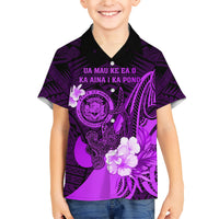 Personalised Hawaii State Motto Family Matching Short Sleeve Bodycon Dress and Hawaiian Shirt Hawaiian Tribal Purple Hammerhead Shark LT05 Son's Shirt Purple - Polynesian Pride