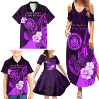 Personalised Hawaii State Motto Family Matching Summer Maxi Dress and Hawaiian Shirt Hawaiian Tribal Purple Hammerhead Shark LT05 - Polynesian Pride
