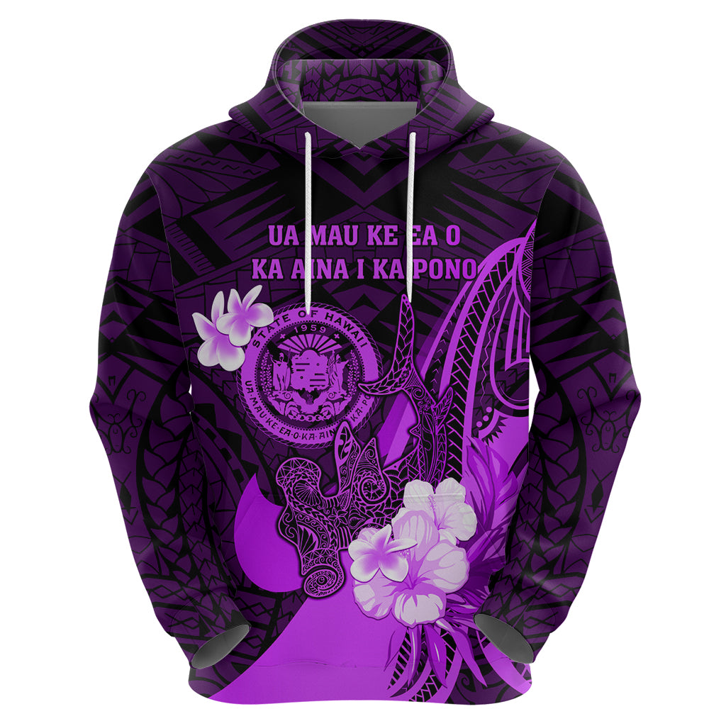 Personalised Hawaii State Motto Hoodie Hawaiian Tribal Purple Hammerhead Shark LT05 - Polynesian Pride