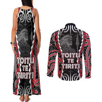 Aotearoa Waitangi Day Couples Matching Tank Maxi Dress and Long Sleeve Button Shirt Maori Warrior Tribal Tattoo LT05 - Polynesian Pride