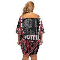 Aotearoa Waitangi Day Family Matching Off Shoulder Short Dress and Hawaiian Shirt Maori Warrior Tribal Tattoo