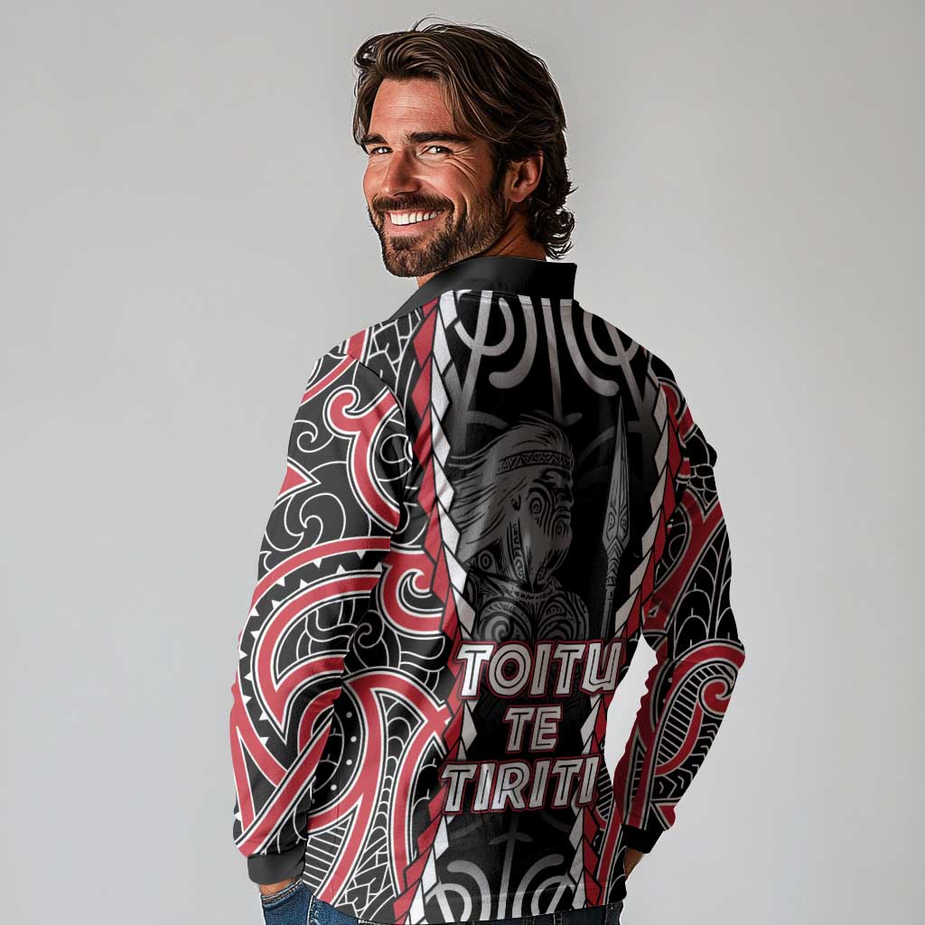 Aotearoa Waitangi Day Long Sleeve Polo Shirt Maori Warrior Tribal Tattoo