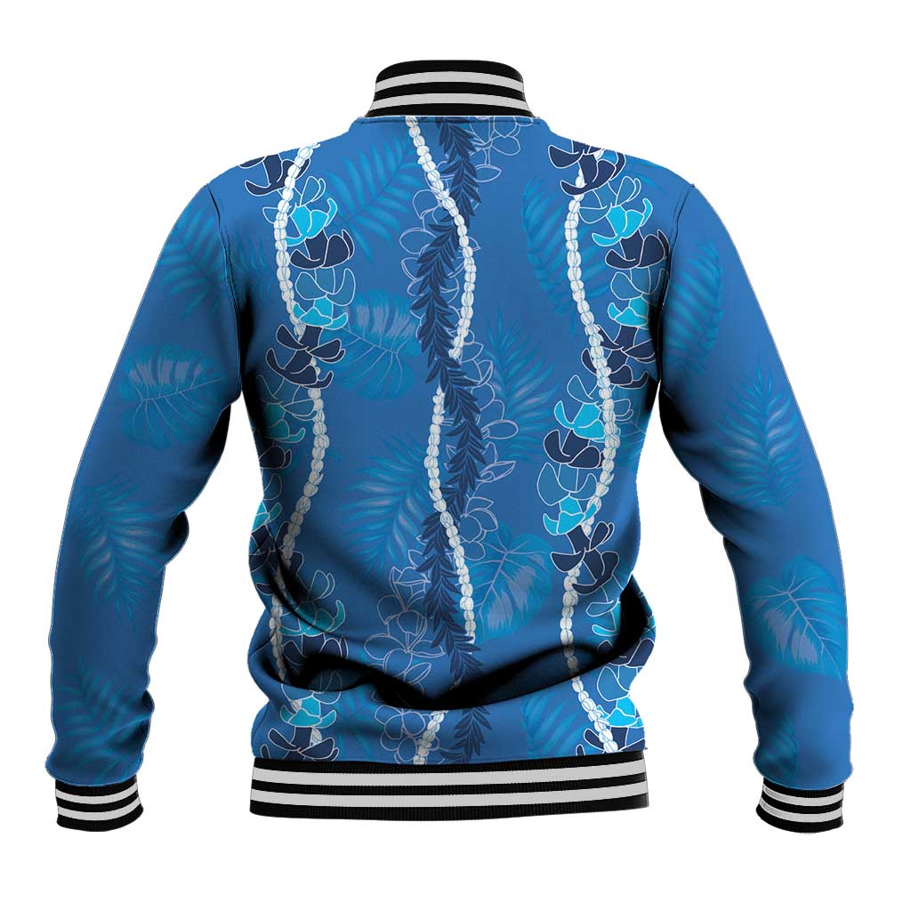 Hawaii Maile Lei Baseball Jacket With Blue Monstera Pattern