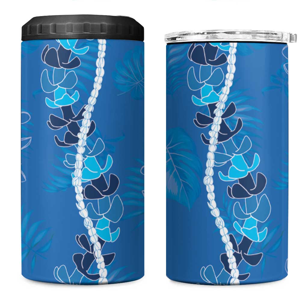 Hawaii Maile Lei 4 in 1 Can Cooler Tumbler With Blue Monstera Pattern