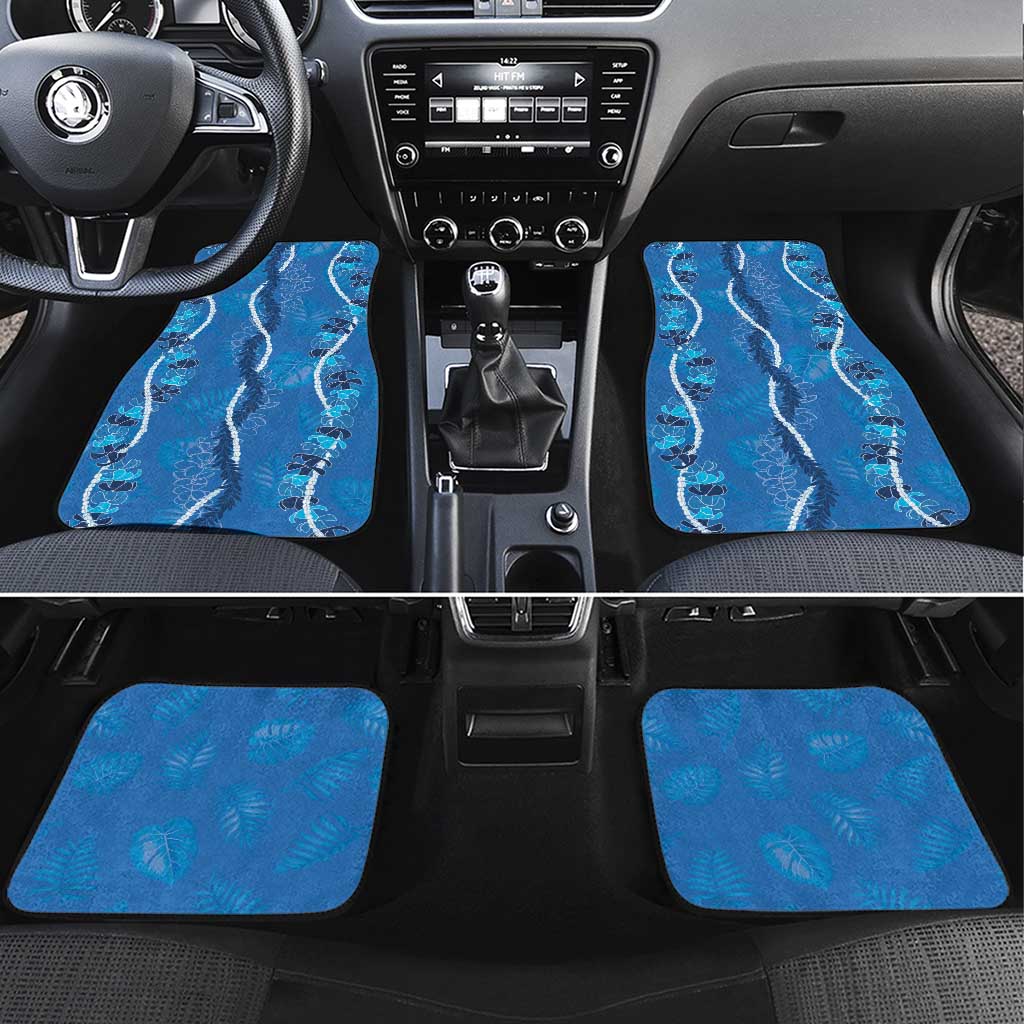 Hawaii Maile Lei Car Mats With Blue Monstera Pattern