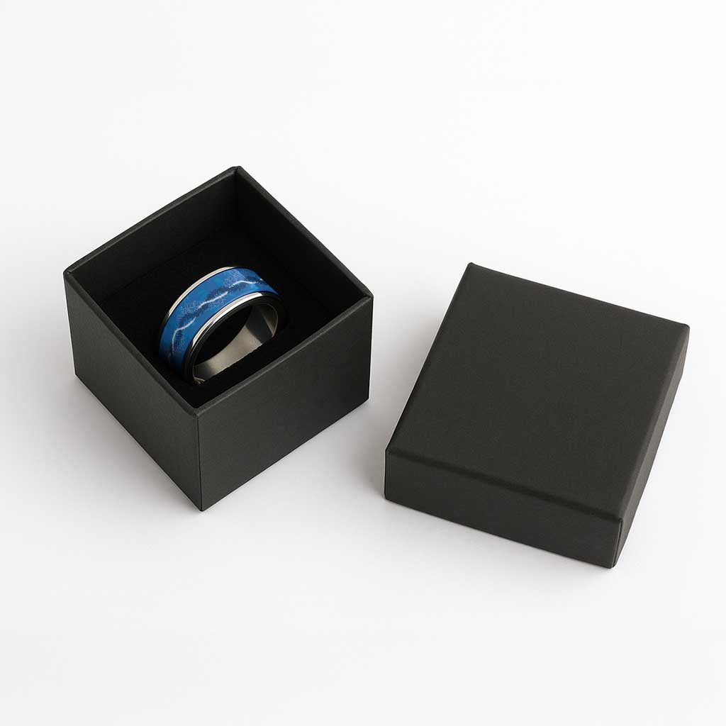 Hawaii Maile Lei Classic Ring With Blue Monstera Pattern - Polynesian Pride
