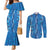 Hawaii Maile Lei Couples Matching Mermaid Dress and Long Sleeve Button Shirt With Blue Monstera Pattern