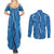 Hawaii Maile Lei Couples Matching Summer Maxi Dress and Long Sleeve Button Shirt With Blue Monstera Pattern