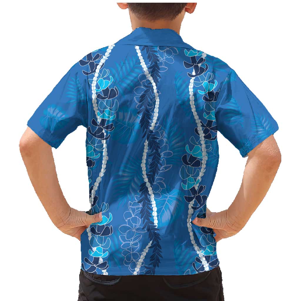 Hawaii Maile Lei Family Matching Mermaid Dress and Hawaiian Shirt With Blue Monstera Pattern