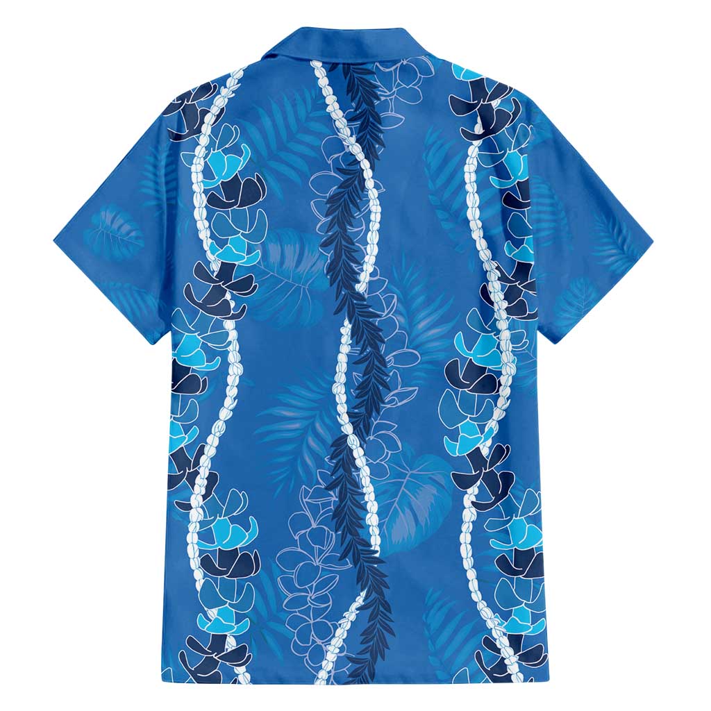 Hawaii Maile Lei Family Matching Off Shoulder Maxi Dress and Hawaiian Shirt With Blue Monstera Pattern