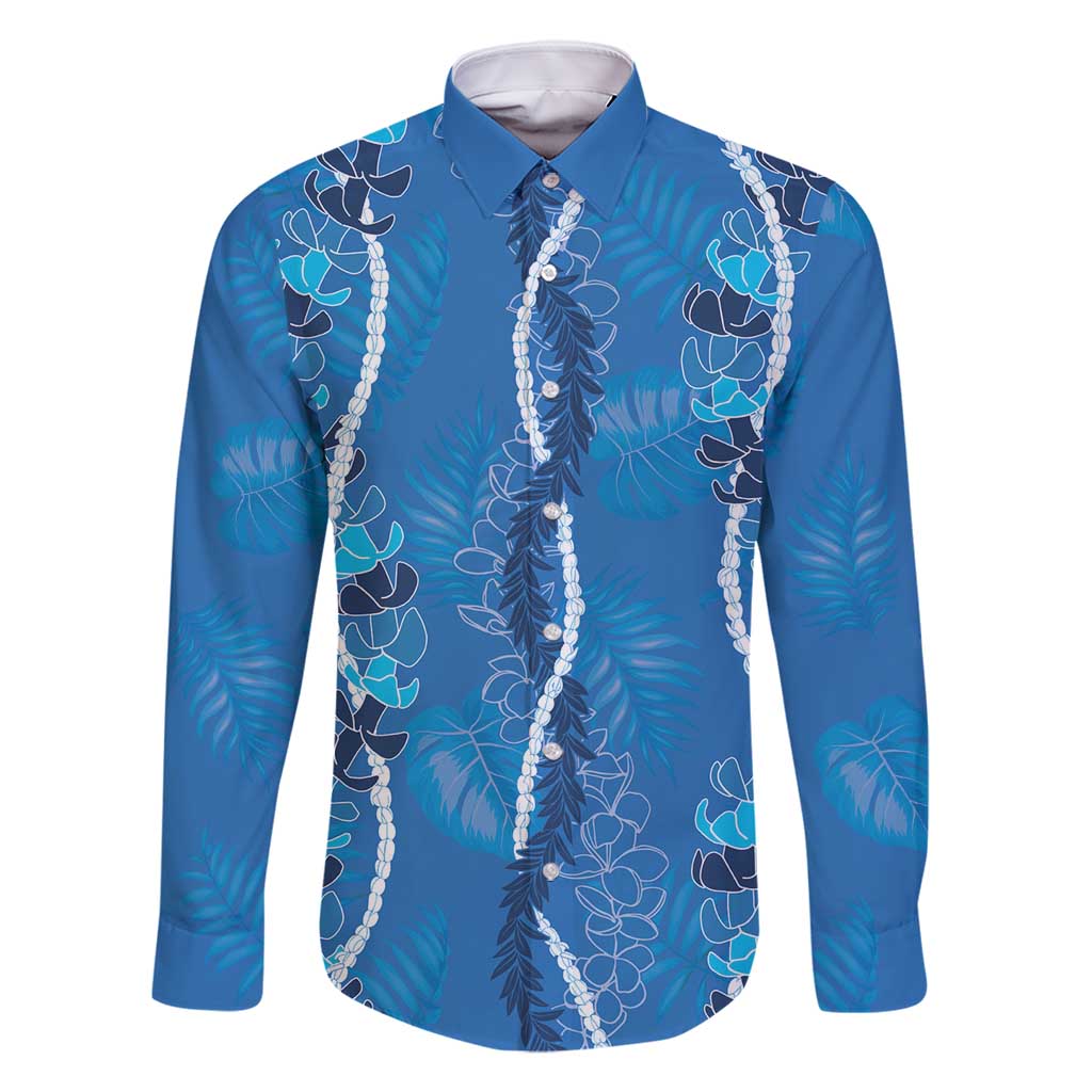 Hawaii Maile Lei Family Matching Summer Maxi Dress and Hawaiian Shirt With Blue Monstera Pattern