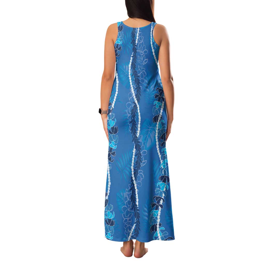 Hawaii Maile Lei Family Matching Tank Maxi Dress and Hawaiian Shirt With Blue Monstera Pattern