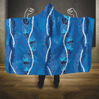 Hawaii Maile Lei Hooded Blanket With Blue Monstera Pattern