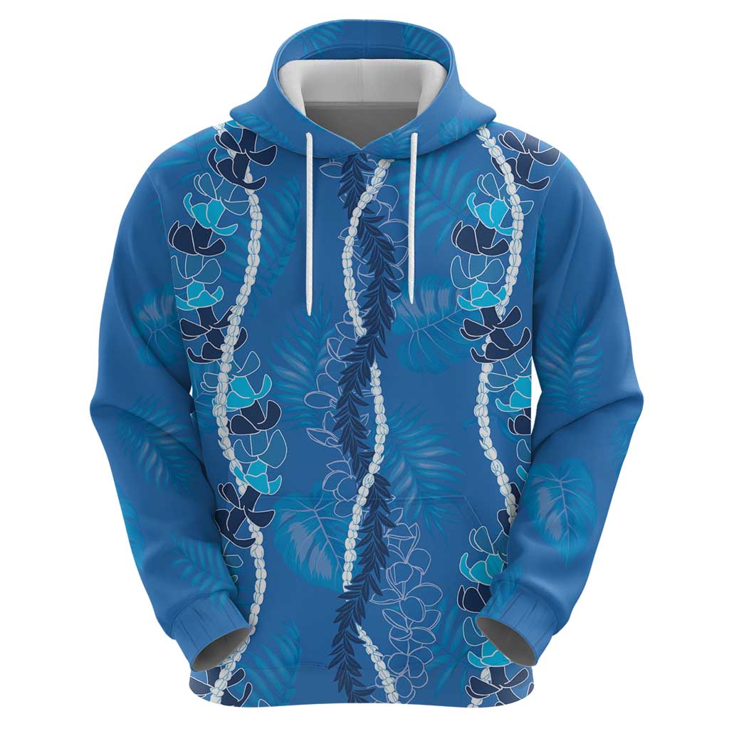 Hawaii Maile Lei Hoodie With Blue Monstera Pattern