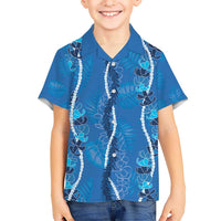 Hawaii Maile Lei Kid Hawaiian Shirt With Blue Monstera Pattern