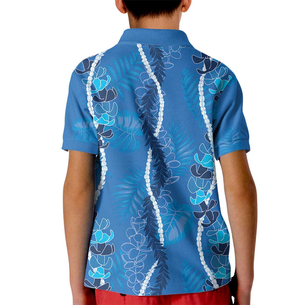 Hawaii Maile Lei Kid Polo Shirt With Blue Monstera Pattern LT05 - Polynesian Pride