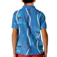 Hawaii Maile Lei Kid Polo Shirt With Blue Monstera Pattern LT05 - Polynesian Pride