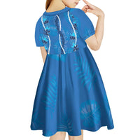 Hawaii Maile Lei Kid Short Sleeve Dress With Blue Monstera Pattern LT05 - Polynesian Pride