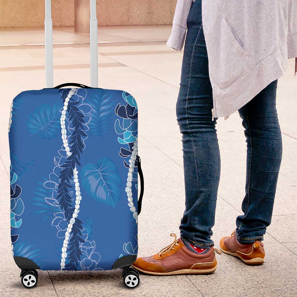 Hawaii Maile Lei Luggage Cover With Blue Monstera Pattern