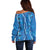 Hawaii Maile Lei Off Shoulder Sweater With Blue Monstera Pattern