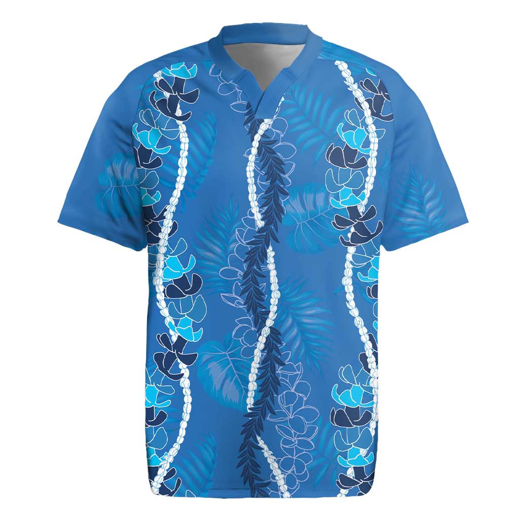 Hawaii Maile Lei Rugby Jersey With Blue Monstera Pattern