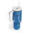 Hawaii Maile Lei Tumbler With Handle With Blue Monstera Pattern