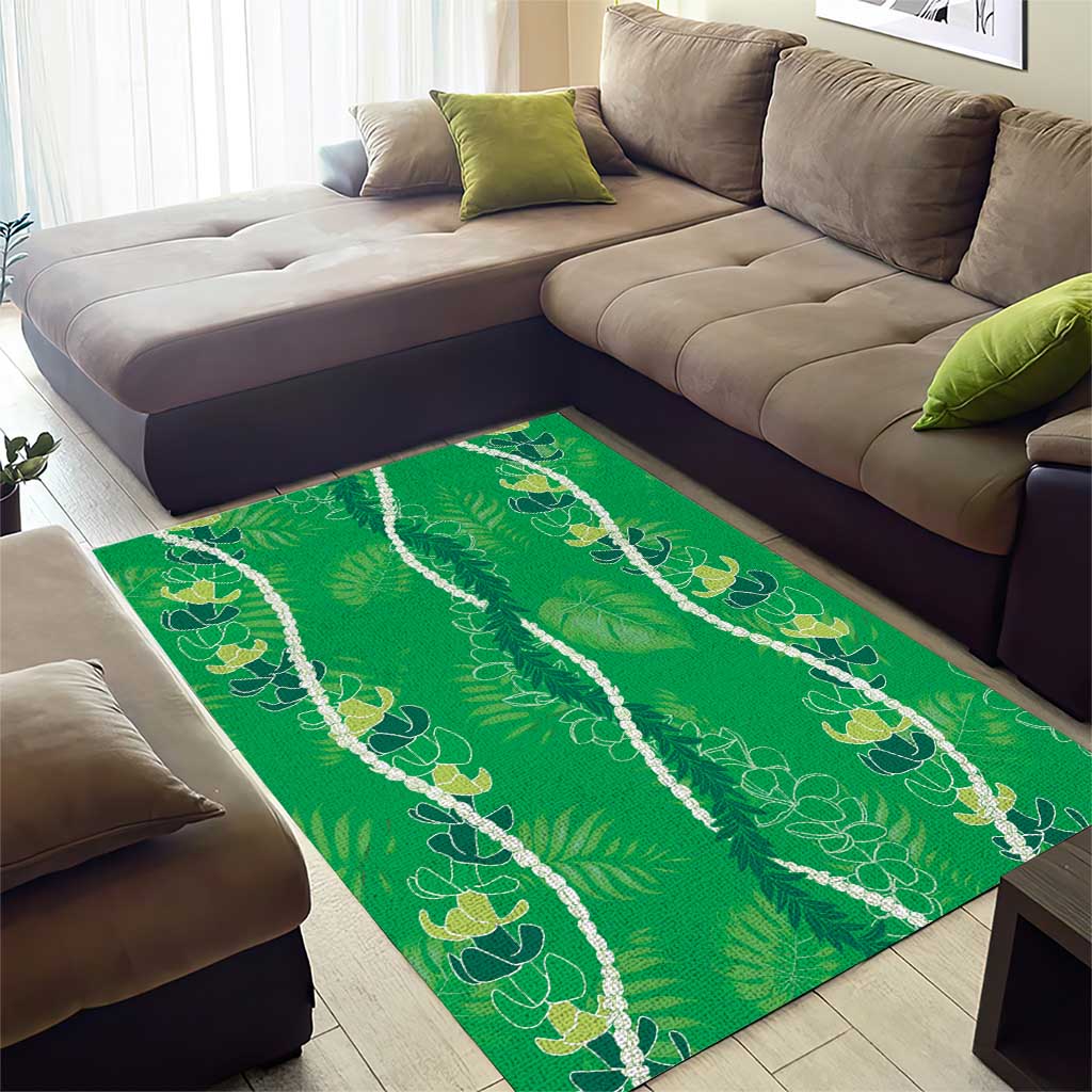 Hawaii Maile Lei Area Rug With Green Monstera Pattern