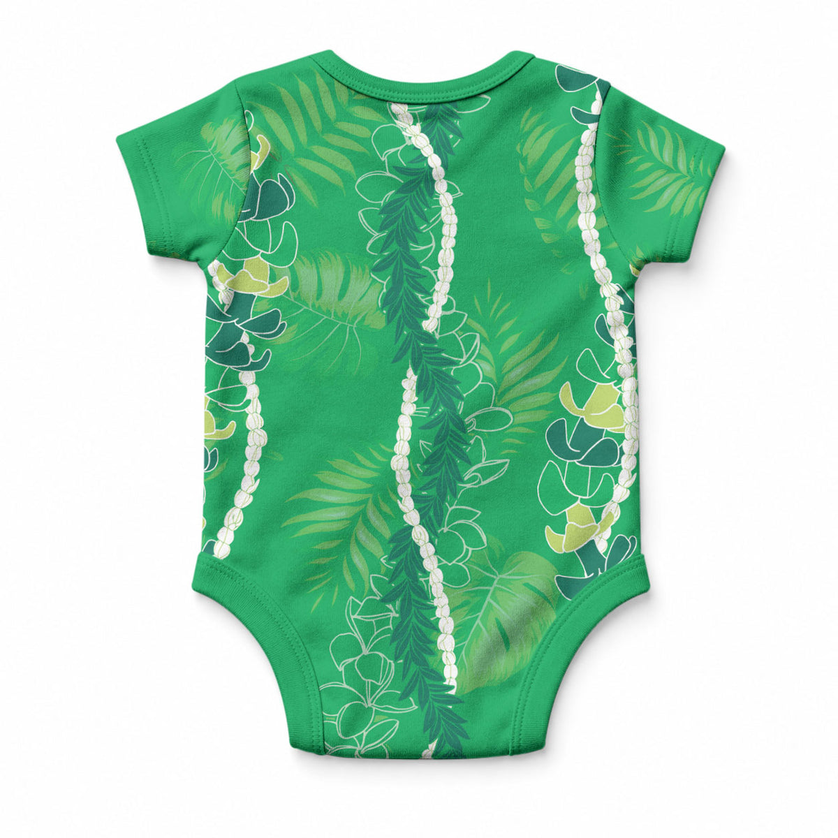 Hawaii Maile Lei Baby Onesie With Green Monstera Pattern LT05 - Polynesian Pride
