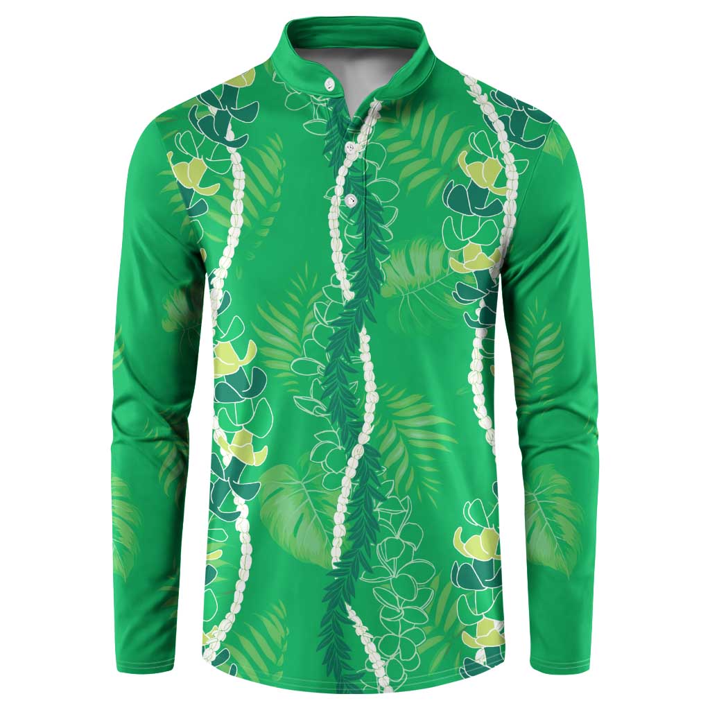 Hawaii Maile Lei Button Sweatshirt With Green Monstera Pattern