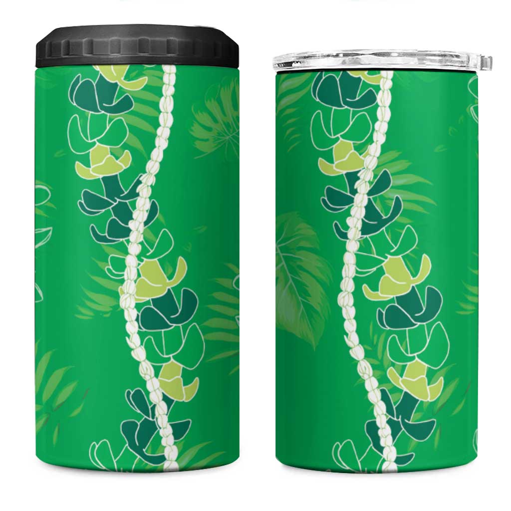 Hawaii Maile Lei 4 in 1 Can Cooler Tumbler With Green Monstera Pattern