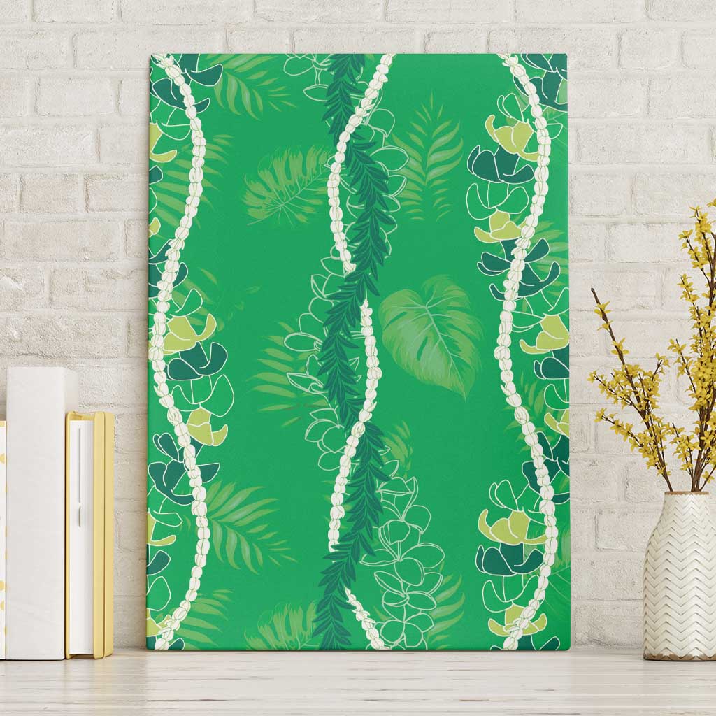 Hawaii Maile Lei Canvas Wall Art With Green Monstera Pattern