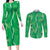 Hawaii Maile Lei Couples Matching Long Sleeve Bodycon Dress and Long Sleeve Button Shirt With Green Monstera Pattern