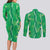 Hawaii Maile Lei Couples Matching Long Sleeve Bodycon Dress and Long Sleeve Button Shirt With Green Monstera Pattern