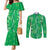 Hawaii Maile Lei Couples Matching Mermaid Dress and Long Sleeve Button Shirt With Green Monstera Pattern