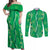 Hawaii Maile Lei Couples Matching Off Shoulder Maxi Dress and Long Sleeve Button Shirt With Green Monstera Pattern