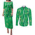 Hawaii Maile Lei Couples Matching Puletasi and Long Sleeve Button Shirt With Green Monstera Pattern