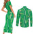 Hawaii Maile Lei Couples Matching Short Sleeve Bodycon Dress and Long Sleeve Button Shirt With Green Monstera Pattern