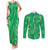 Hawaii Maile Lei Couples Matching Tank Maxi Dress and Long Sleeve Button Shirt With Green Monstera Pattern