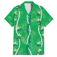 Hawaii Maile Lei Family Matching Short Sleeve Bodycon Dress and Hawaiian Shirt With Green Monstera Pattern