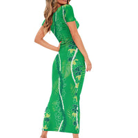 Hawaii Maile Lei Family Matching Short Sleeve Bodycon Dress and Hawaiian Shirt With Green Monstera Pattern
