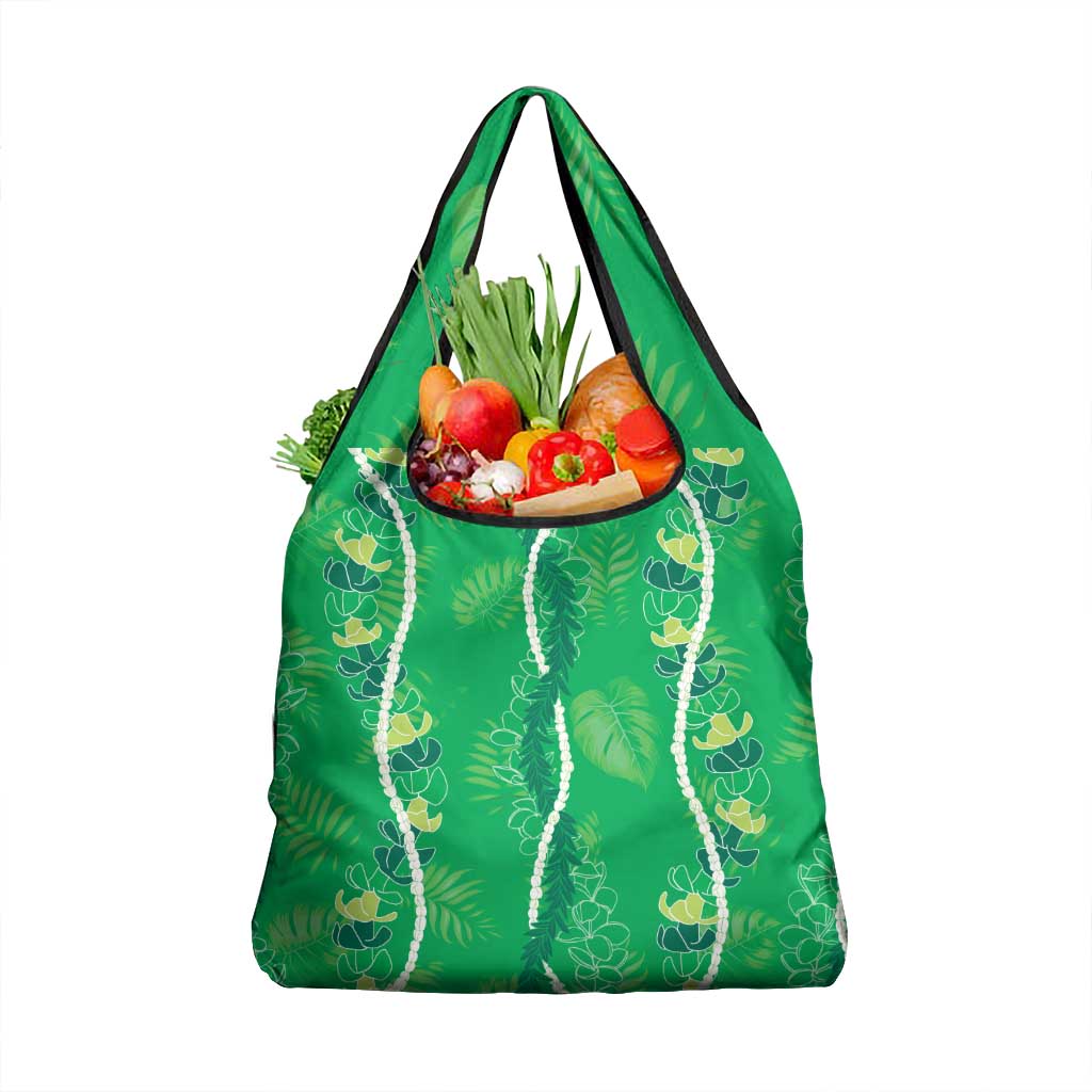 Hawaii Maile Lei Grocery Bag With Green Monstera Pattern